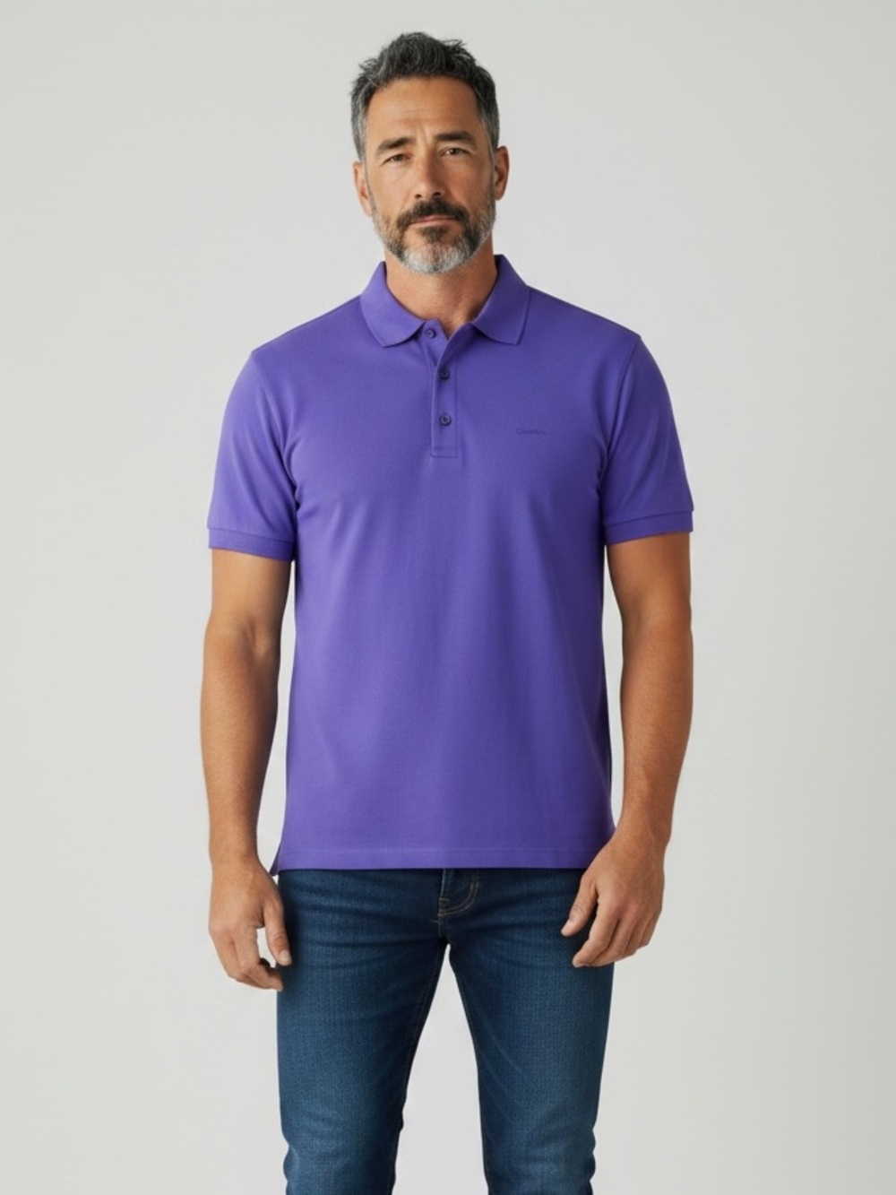 Calvin Klein Men L Solid Purple Liquid Cotton Polo Shirt Stretch Casual Classic